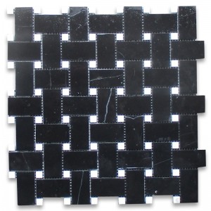 Черен мрамор Nero marquina 1х2 мозаечна плочка с мозайка от бяла точка